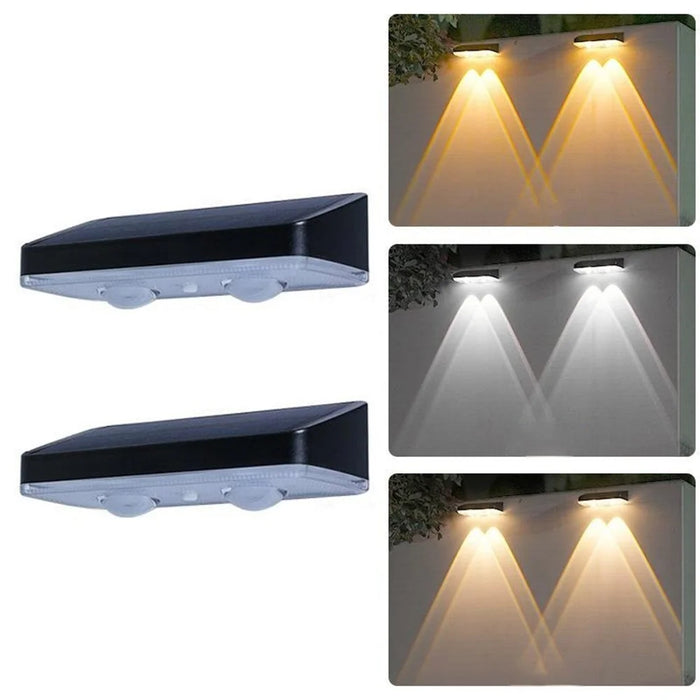2Pcs Solar Powered Dual Beam Wall Light Outdoor 3-Color Adjustable Waterproof Fence Garden Landscape Lamp - 1
