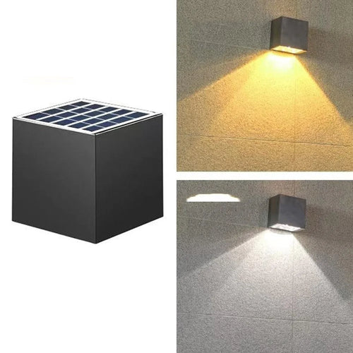 Solar Powered Square Wall Light Outdoor Garden Fence IP55 Waterproof Decoration Warm Light for Yard - Warm White Light - 1