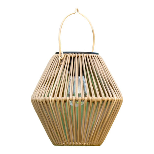 Solar Powered Wicker Lantern-Shaped Diamond Pattern Hanging Outdoor Garden Light Handcrafted Tungsten Bulb Camping Lamp - 1
