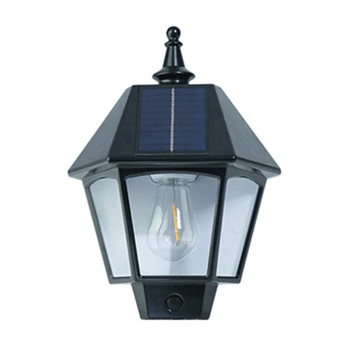 Vintage Hexagon Design Solar Wall Light ABS Outdoor Yard Gate Tungsten Warm Decorative Lamp - Black - 1