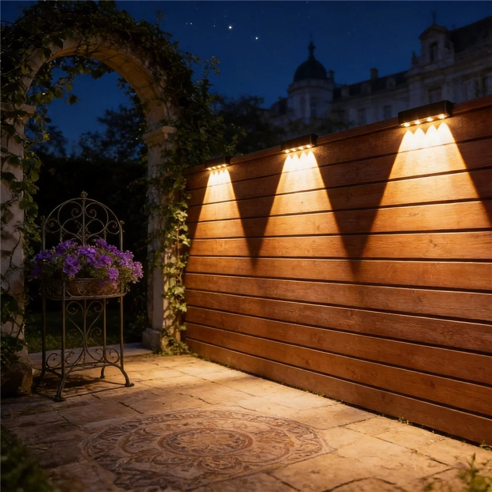 4-LED Solar Fence Wall Light 1200mAh Battery Dual Brightness Waterproof Wall Lamp for Garden Yard - Warm Light - 2