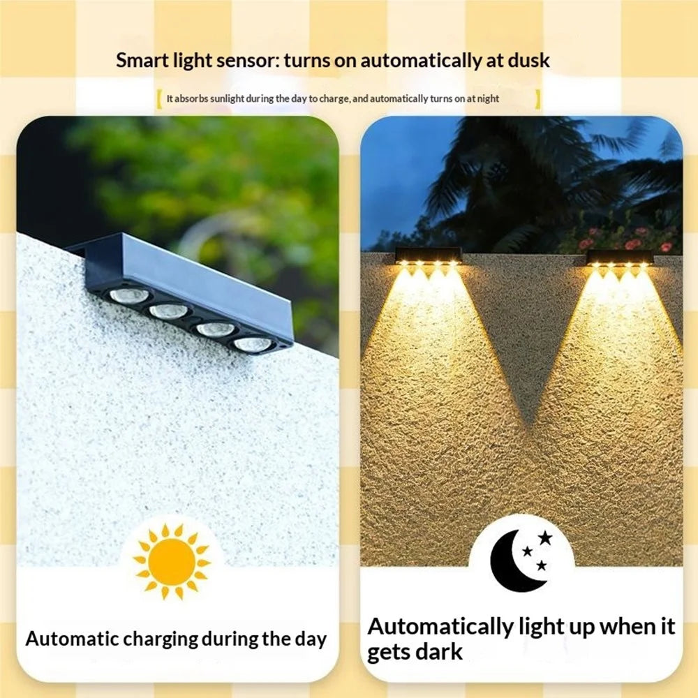 4-LED Solar Fence Wall Light 1200mAh Battery Dual Brightness Waterproof Wall Lamp for Garden Yard - Warm Light - 3