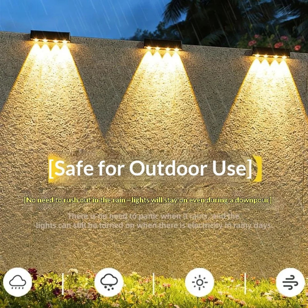 4-LED Solar Fence Wall Light 1200mAh Battery Dual Brightness Waterproof Wall Lamp for Garden Yard - Warm Light - 4