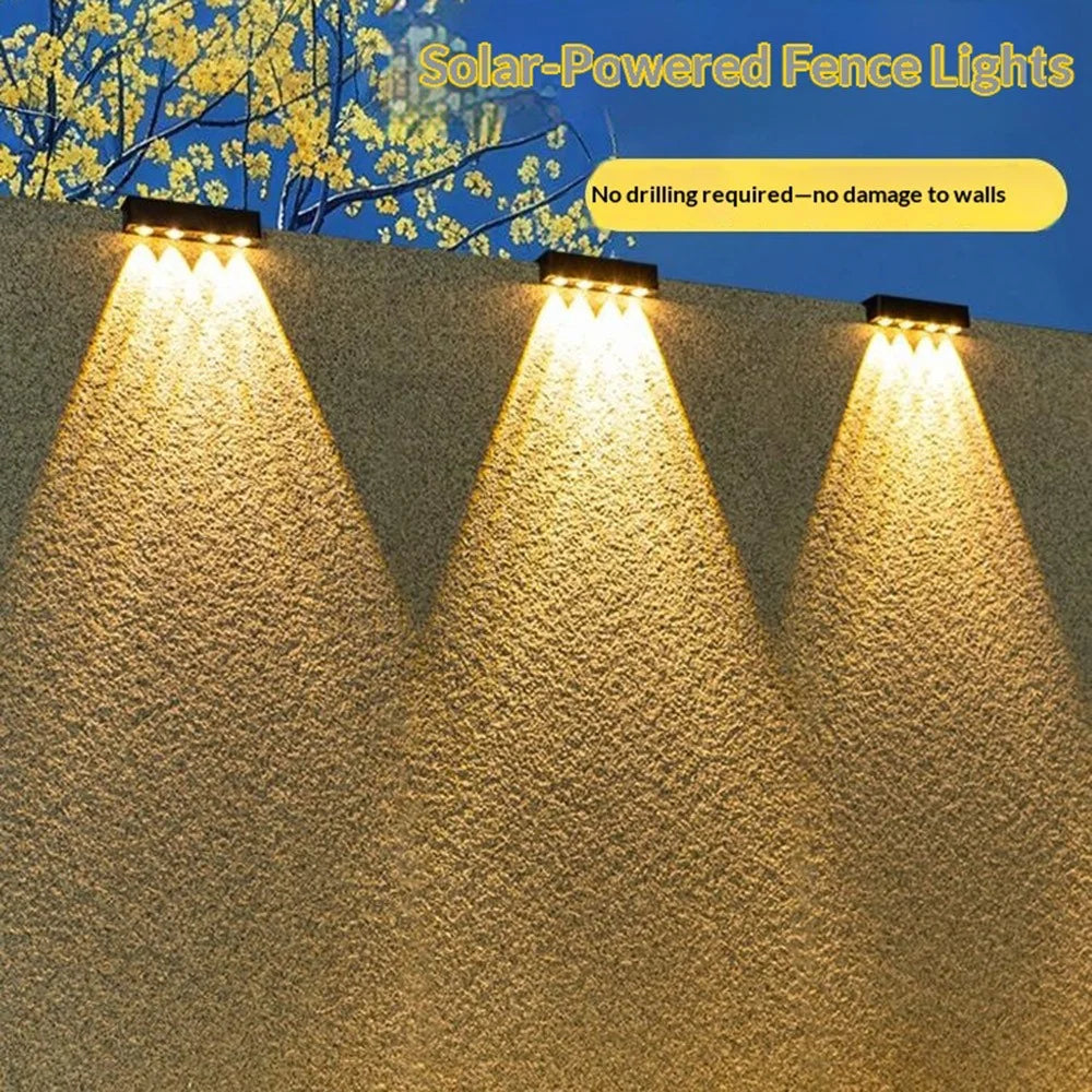 4-LED Solar Fence Wall Light 1200mAh Battery Dual Brightness Waterproof Wall Lamp for Garden Yard - Warm Light - 5
