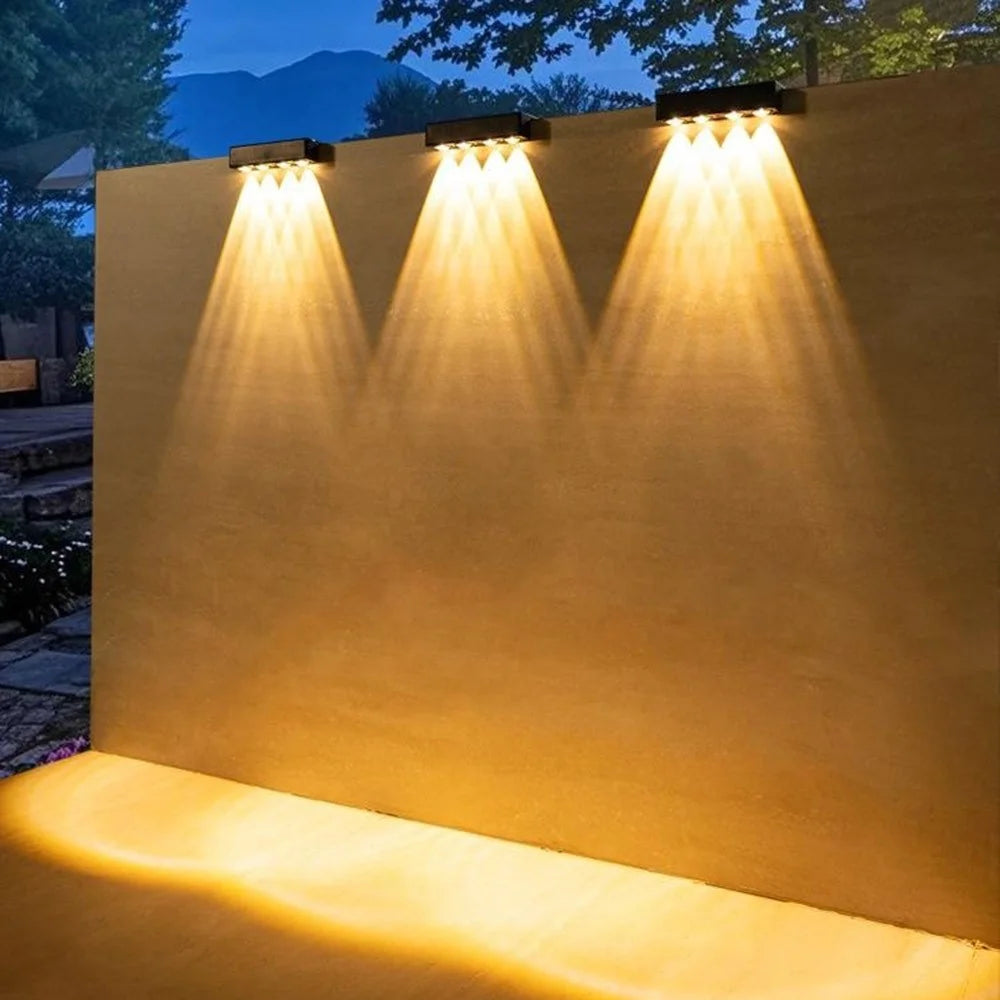 4-LED Solar Fence Wall Light 1200mAh Battery Dual Brightness Waterproof Wall Lamp for Garden Yard - Warm Light - 7