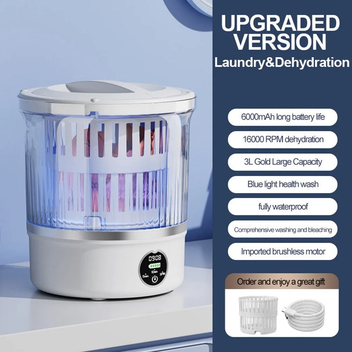 P-2 Mini Washing Machine Rechargeable 3L Portable Underwear Sock Washer 16000RPM with Spin Dry - 3