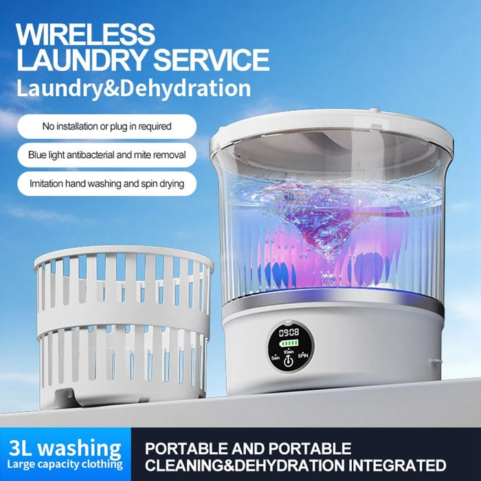 P-2 Mini Washing Machine Rechargeable 3L Portable Underwear Sock Washer 16000RPM with Spin Dry - 6