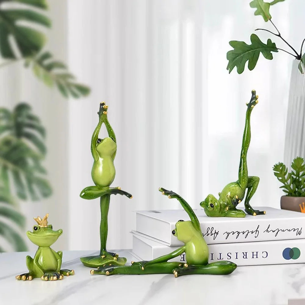 206 Yoga Frog Figurine Nordic Style Resin Tree Pose Healing Ornament for Desk Shelf - 2