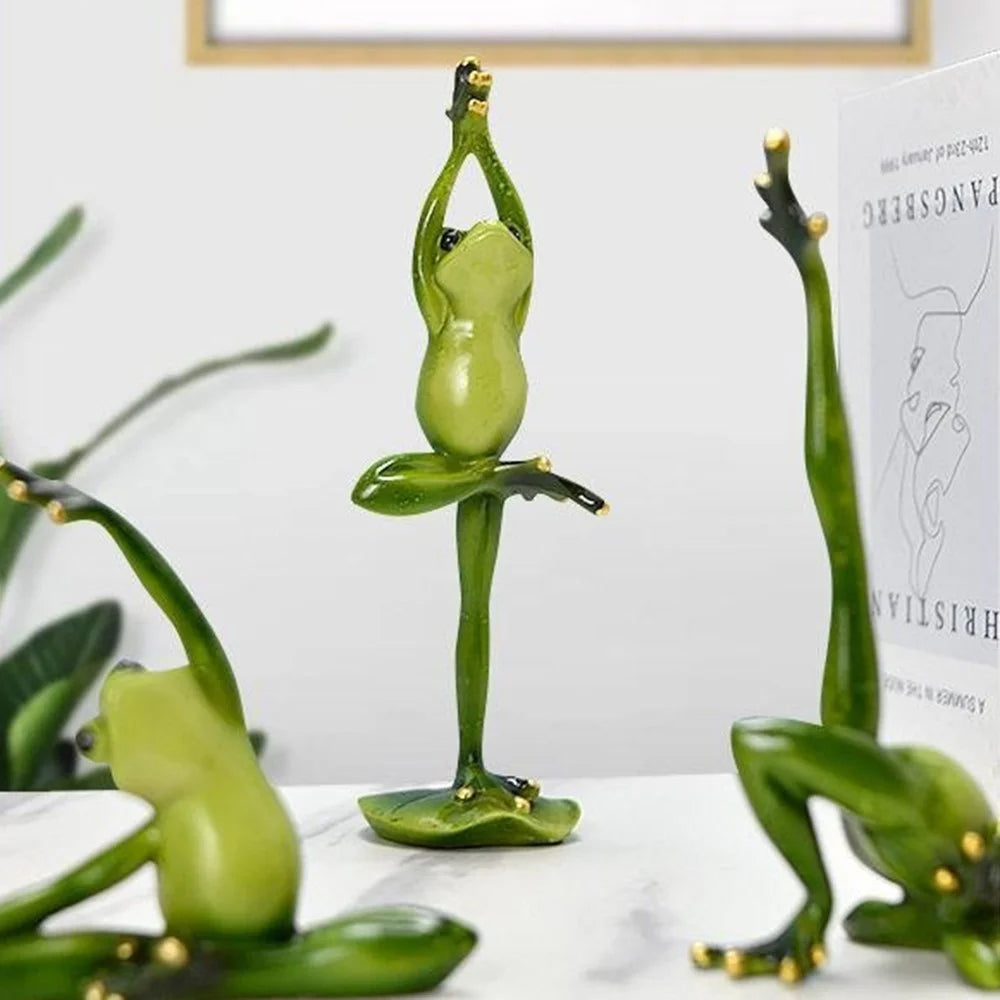 206 Yoga Frog Figurine Nordic Style Resin Tree Pose Healing Ornament for Desk Shelf - 4