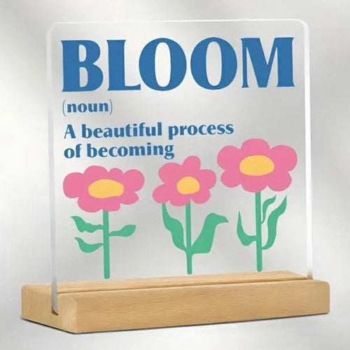 10x10cm Inspirational Desktop Acrylic Display Stand with Wood Base Transparent Decorative Table Ornament for Office Home - 15 - 1