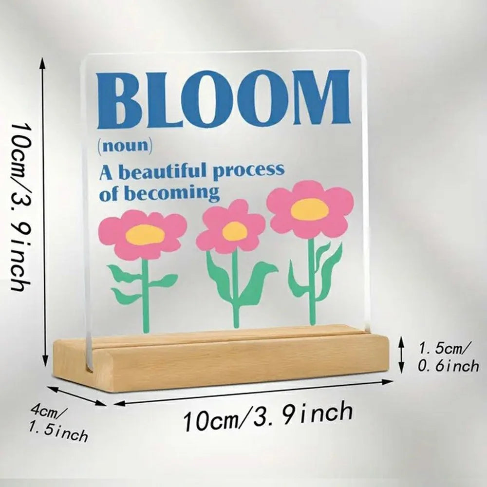 10x10cm Inspirational Desktop Acrylic Display Stand with Wood Base Transparent Decorative Table Ornament for Office Home - 15 - 4