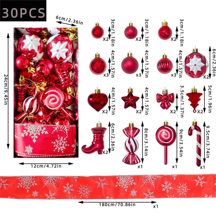 30Pcs Christmas Tree Ornaments Set Candy Boots Cane Decoration with 180cm Ribbon - ASDD30-1 - 1