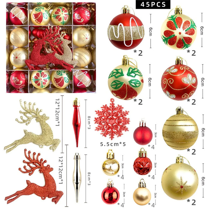 45Pcs Christmas Ball Ornament Set Plastic Deer Snowflake Tree Decorations Xmas Baubles - MJBK01 - 1