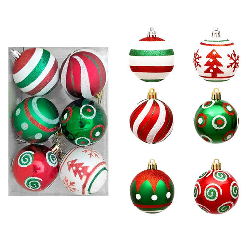 6Pcs 6cm Christmas Ball Ornaments Painted Tree Decoration Hanging Xmas Baubles Set - TM6-13 - 1