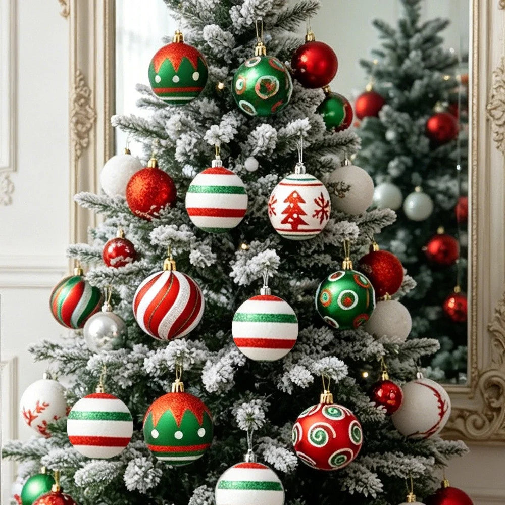 6Pcs 6cm Christmas Ball Ornaments Painted Tree Decoration Hanging Xmas Baubles Set - TM6-13 - 6