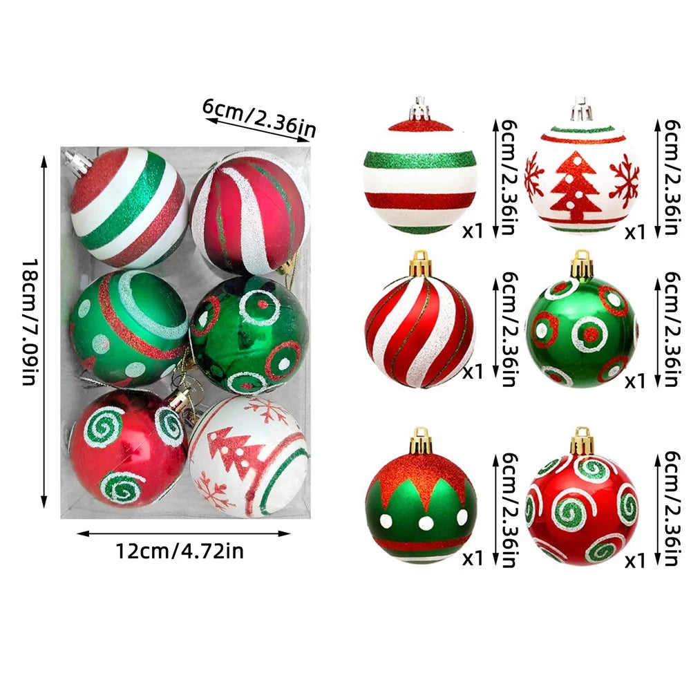 6Pcs 6cm Christmas Ball Ornaments Painted Tree Decoration Hanging Xmas Baubles Set - TM6-13 - 7