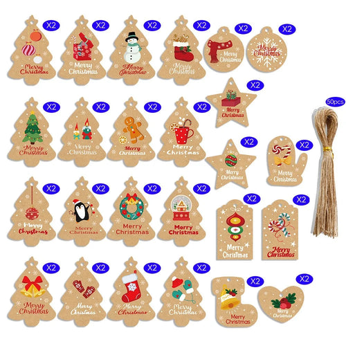 50Pcs Christmas Gift Tags Set Kraft Paper Hang Labels with String for Presents Gift Wrapping - 50Pcs Tags + 50Pcs Jute String - 1