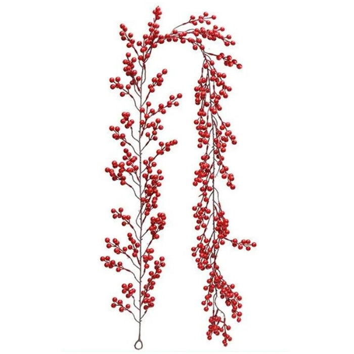 72 Sprigs Christmas Berry Garland 195cm Artificial Red Berry Vine PE Material for Holiday Decoration - Red - 1