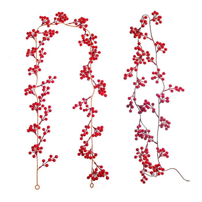 72 Sprigs Christmas Berry Garland 195cm Artificial Red Berry Vine PE Material for Holiday Decoration - Red - 3