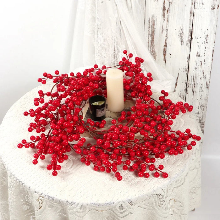 72 Sprigs Christmas Berry Garland 195cm Artificial Red Berry Vine PE Material for Holiday Decoration - Red - 4