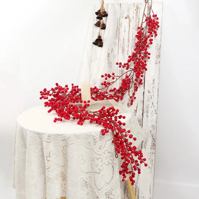 72 Sprigs Christmas Berry Garland 195cm Artificial Red Berry Vine PE Material for Holiday Decoration - Red - 5