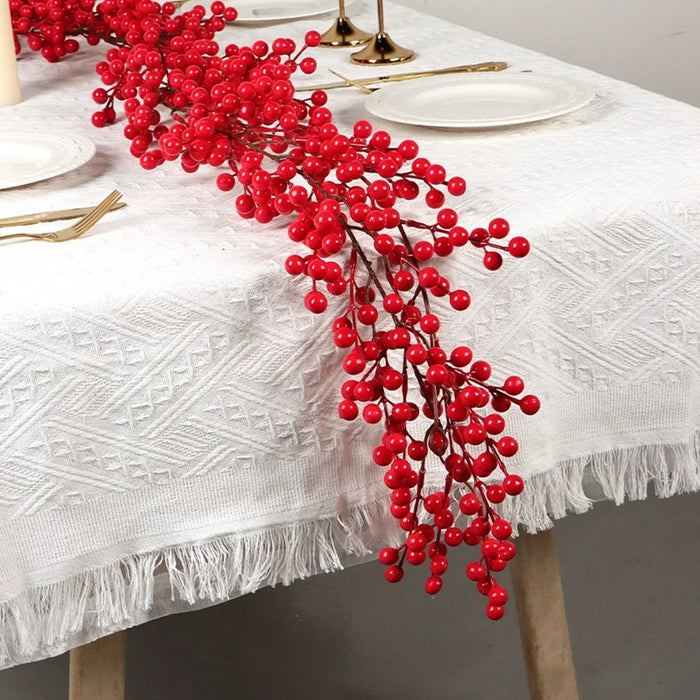 72 Sprigs Christmas Berry Garland 195cm Artificial Red Berry Vine PE Material for Holiday Decoration - Red - 7