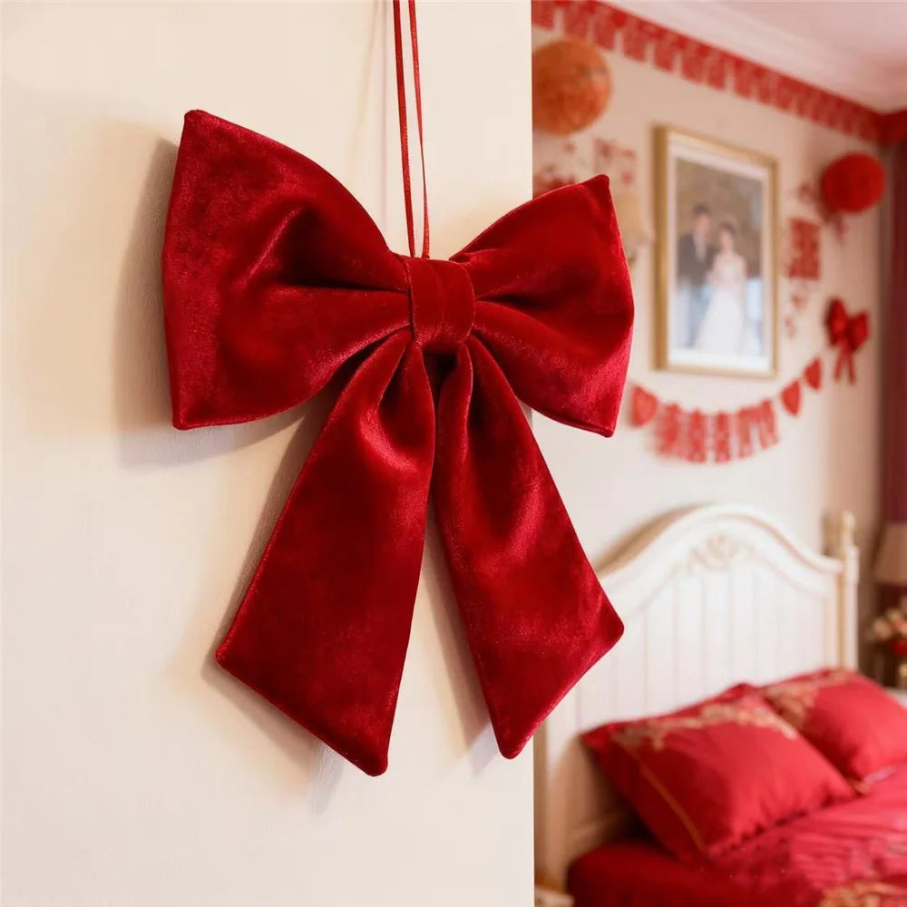 15 x 13cm Size S Velvet Bow Christmas Decoration Holiday Tree Ornament for Xmas Wedding Party - Red - 7