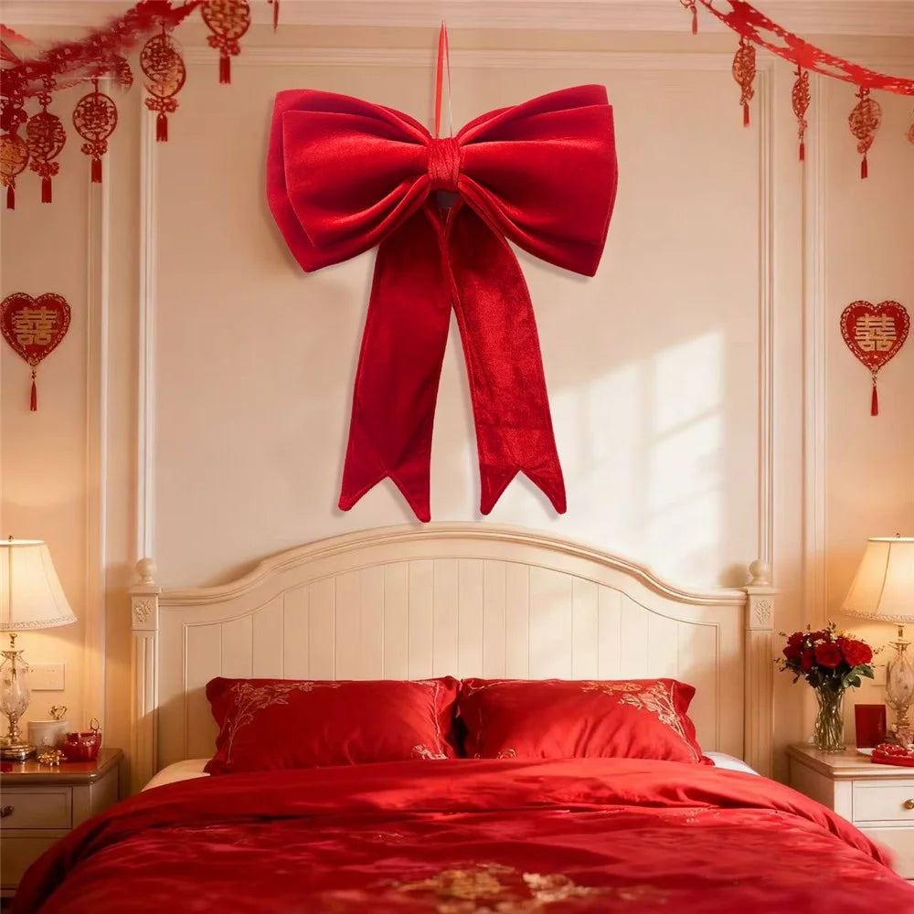 33 x 29cm Size L Velvet Bow Christmas Decoration Holiday Tree Ornament for Xmas Wedding Party - Red - 4