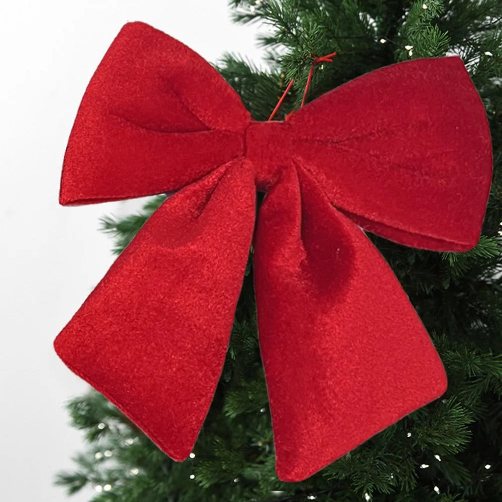 23 x 21cm Size M Velvet Bow Christmas Decoration Holiday Tree Ornament for Xmas Wedding Party - Red - 2