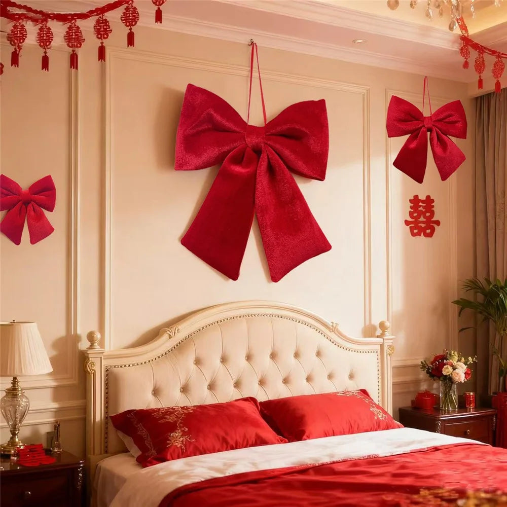 63.5 x 48cm Size XL Velvet Bow Christmas Decoration Holiday Tree Ornament for Xmas Wedding Party - Red - 6