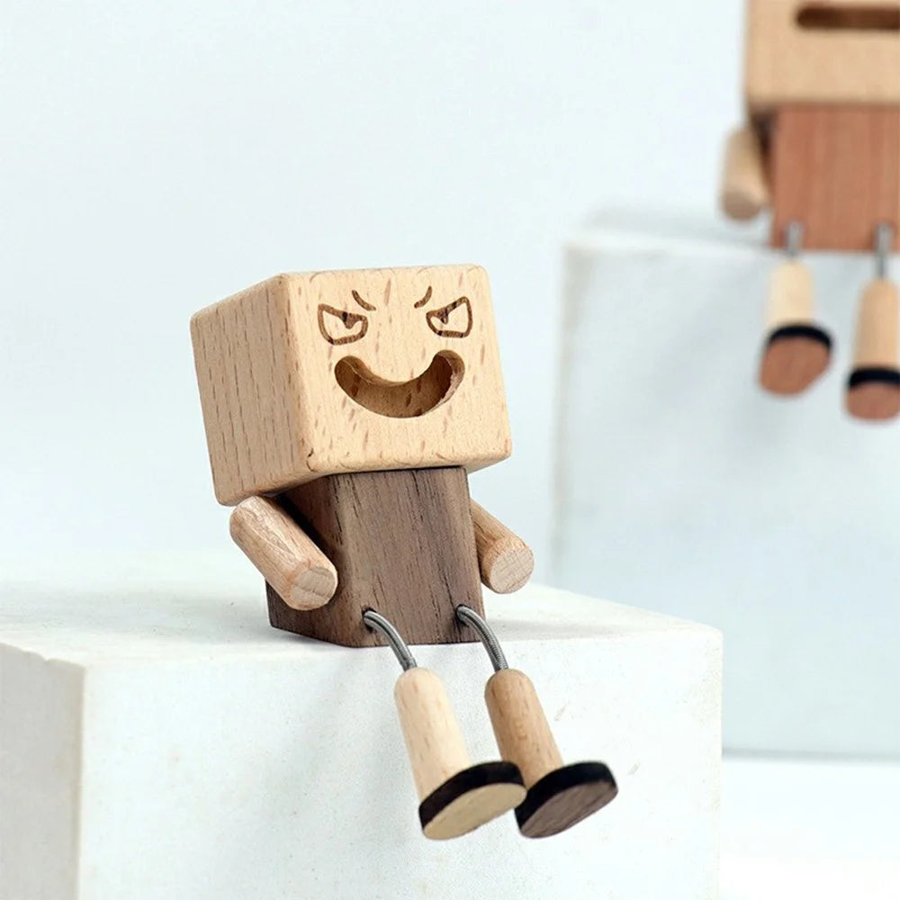 Wooden Leg-Wiggling Man Car Aroma Diffuser Magnetic Interchangeable Head Spring Joint Ornament - Rosewood +Beech Wood - 3