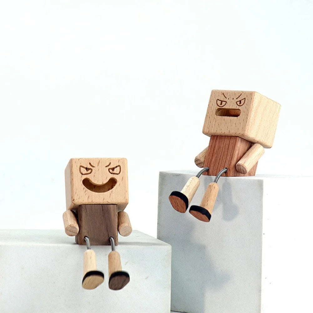 Wooden Leg-Wiggling Man Car Aroma Diffuser Magnetic Interchangeable Head Spring Joint Ornament - Rosewood +Beech Wood - 4
