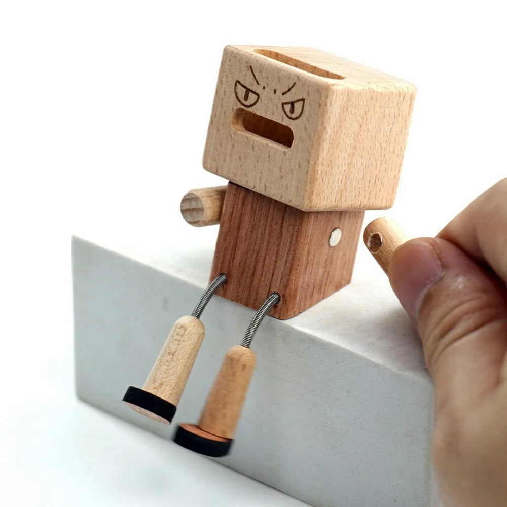 Wooden Leg-Wiggling Man Car Aroma Diffuser Magnetic Interchangeable Head Spring Joint Ornament - Rosewood +Beech Wood - 5