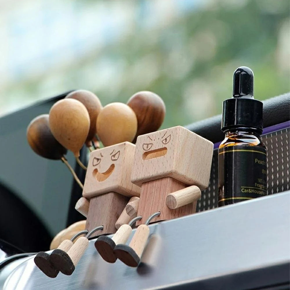 Wooden Leg-Wiggling Man Car Aroma Diffuser Magnetic Interchangeable Head Spring Joint Ornament - Rosewood +Beech Wood - 6