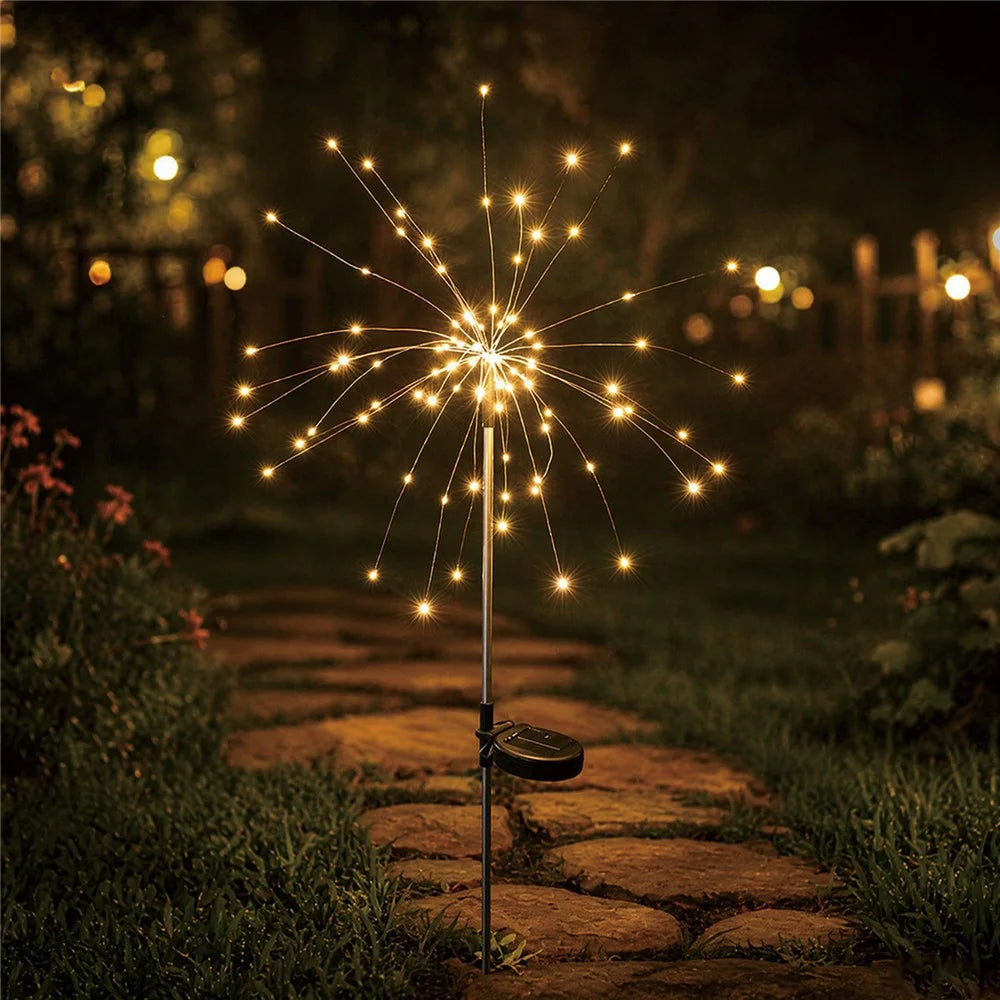 200 LEDs Solar Firework Garden Lights Waterproof Lamp for Garden Patio Yard Christmas Decoration - Warm White - 1