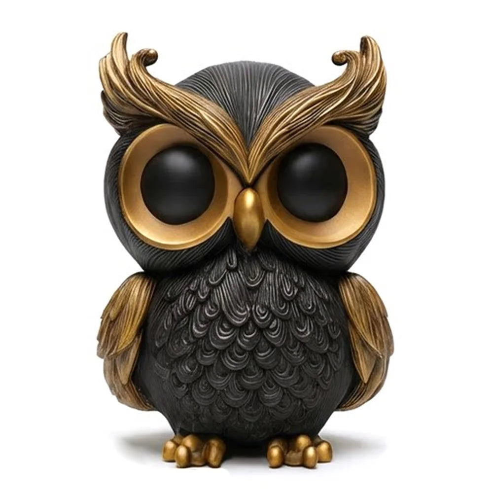 Elegant Owl Resin Ornament Feather Textured Desktop Decor for Home Office Study - Black Gold - 1