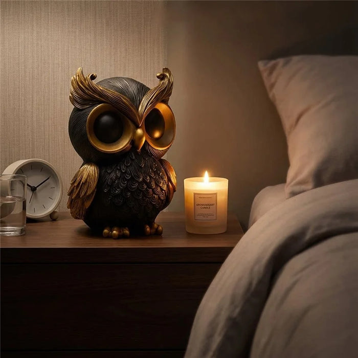 Elegant Owl Resin Ornament Feather Textured Desktop Decor for Home Office Study - Black Gold - 2