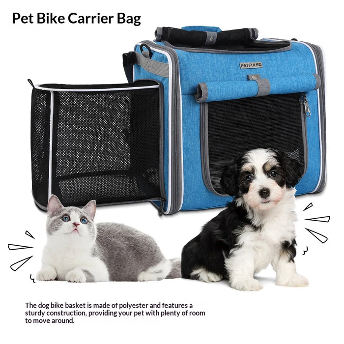 FULED Portable Foldable Pet Bike Basket Large Capacity for Cats Dogs Carrier - Blue - 3