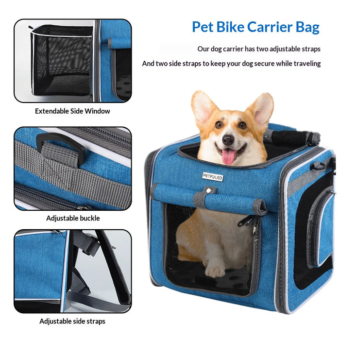 FULED Portable Foldable Pet Bike Basket Large Capacity for Cats Dogs Carrier - Blue - 4