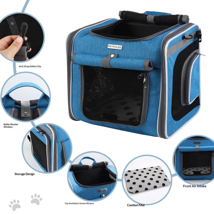 FULED Portable Foldable Pet Bike Basket Large Capacity for Cats Dogs Carrier - Blue - 5