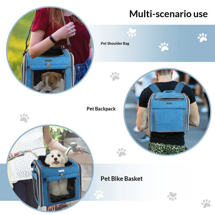 FULED Portable Foldable Pet Bike Basket Large Capacity for Cats Dogs Carrier - Blue - 7