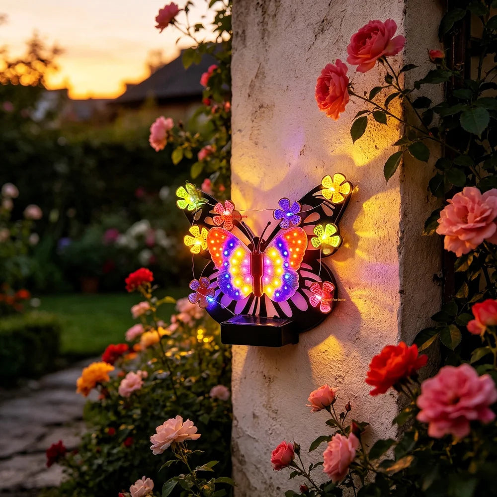 Solar Butterfly LED Wall Light Waterproof Outdoor Decorative Lamp for Garden Courtyard Villa - Green - 2