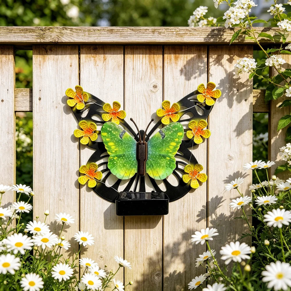 Solar Butterfly LED Wall Light Waterproof Outdoor Decorative Lamp for Garden Courtyard Villa - Green - 3
