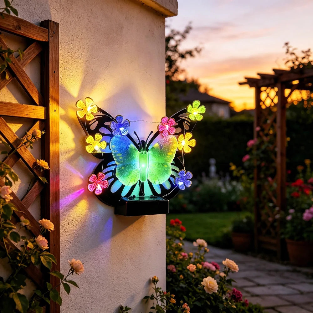 Solar Butterfly LED Wall Light Waterproof Outdoor Decorative Lamp for Garden Courtyard Villa - Green - 4