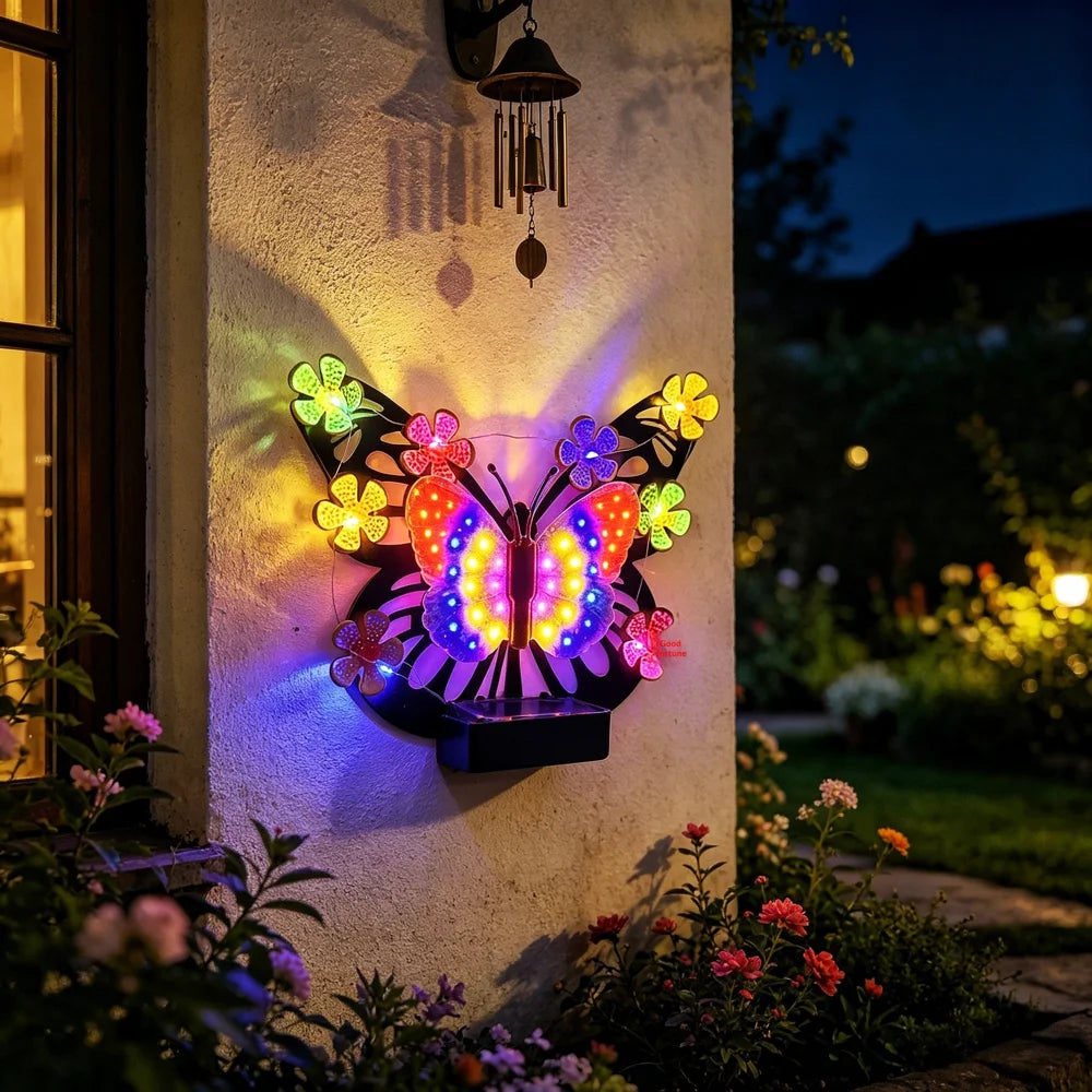 Solar Butterfly LED Wall Light Waterproof Outdoor Decorative Lamp for Garden Courtyard Villa - Green - 5