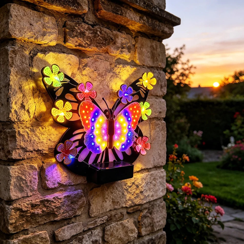 Solar Butterfly LED Wall Light Waterproof Outdoor Decorative Lamp for Garden Courtyard Villa - Green - 6