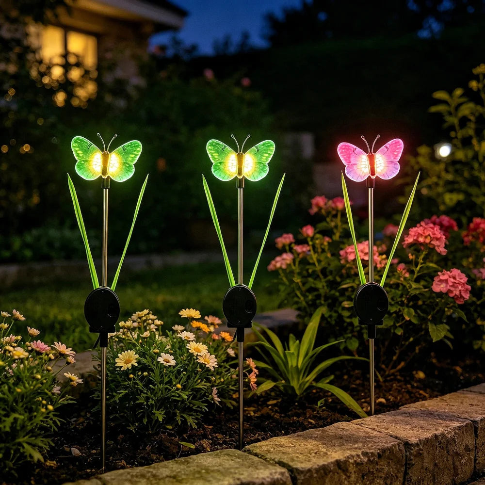2Pcs Single Butterfly Solar Stake Light LED Waterproof Garden Decorative Lawn Light - Green - 2