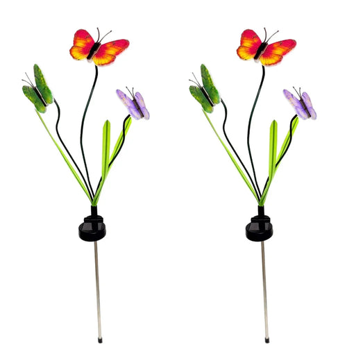 2Pcs Solar Butterfly Stake Light Three Butterflies LED Garden Decoration Landscape Light for Yard Lawn - 1