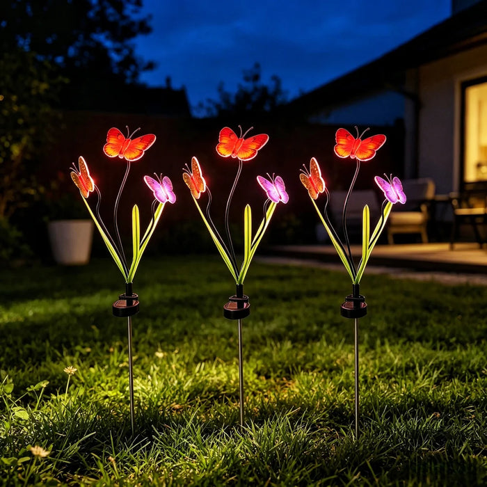 2Pcs Solar Butterfly Stake Light Three Butterflies LED Garden Decoration Landscape Light for Yard Lawn - 2