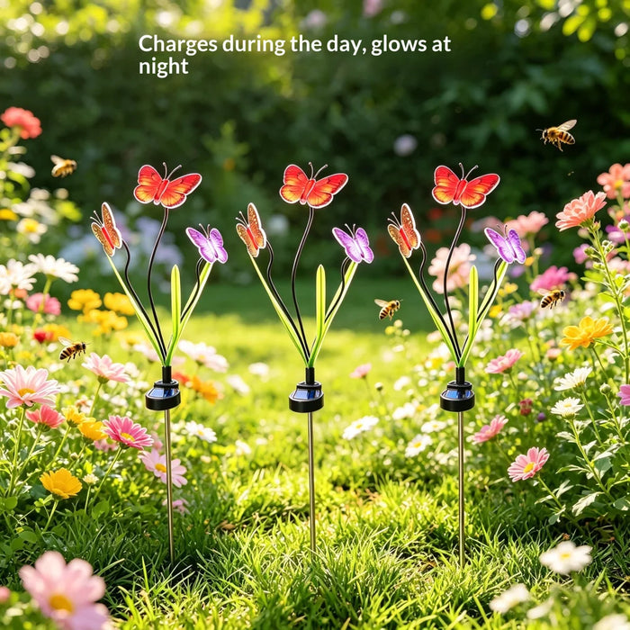 2Pcs Solar Butterfly Stake Light Three Butterflies LED Garden Decoration Landscape Light for Yard Lawn - 3